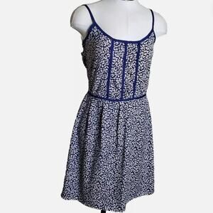 Aqua Black White Adjustable Spaghetti Sundress Summer Mini Dress Floral Medium